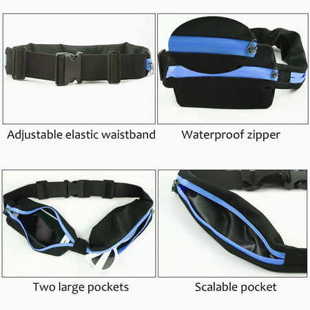 Sweatproof Rainproof Mobile Phone Pouch Bag Running Belt Waist Pack Fanny Pack with 2 Expandable Pockets for Men and Women Hiking Jogging Walking Cycling etc 